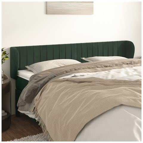 Testiera Ad Orecchio Verde Scuro 183x23x78/88 Cm In Velluto - Foto 1
