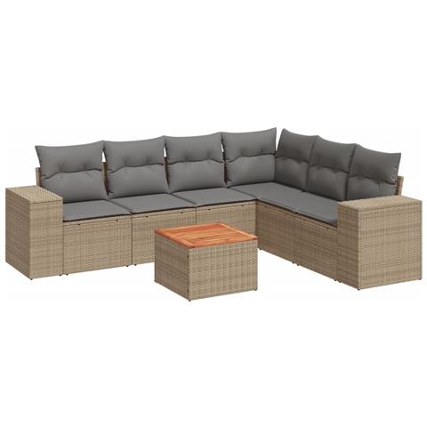 Set Divani Da Giardino 7 Pz Con Cuscini Beige In Polyrattan - Foto 2