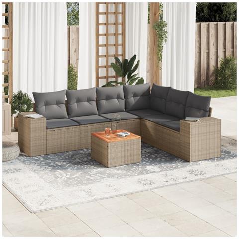 Set Divani Da Giardino 7 Pz Con Cuscini Beige In Polyrattan - Foto 1