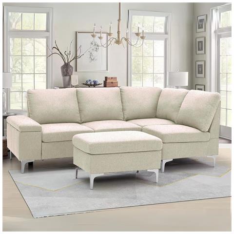 Divano Angolare Destro Dina Con Bracciolo Apribile Contenitore Colore Beige - Foto 1