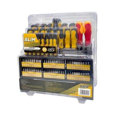 Set 100 Pezzi 34 Cacciaviti, Punte, Bussole Bl0258 Magnetico - Punta Piatta,phillips (croce), torx In Cromo Vanadio - Foto 1