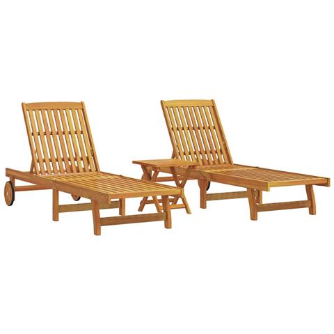 Lettini Prendisole Con Tavolino 2pz In Legno Massello Di Acacia - Foto 2