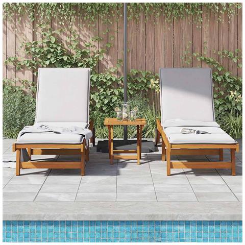 Lettini Prendisole Con Tavolino 2pz In Legno Massello Di Acacia - Foto 3