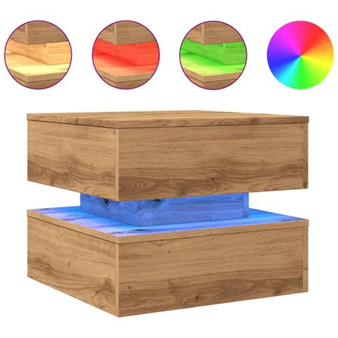 Tavolino Da Salotto Con Luci Led Rovere Artigianale 50x50x40 Cm - Foto 2