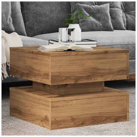 Tavolino Da Salotto Con Luci Led Rovere Artigianale 50x50x40 Cm - Foto 1