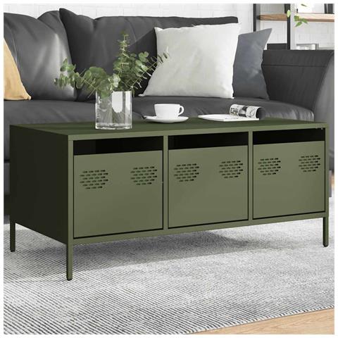 Tavolino Verde Oliva 101,5x50x43,5 Cm Acciaio Laminato A Freddo - Foto 1