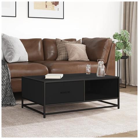 Tavolino Salotto Nero 90x57x35 Cm In Truciolato E Metallo - Foto 3
