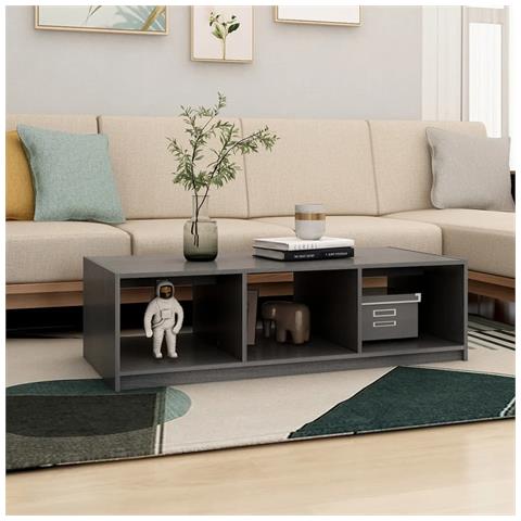 Lusso Casadino - Tavolino Da Salotto Grigio 110x50x34 Cm Legno Massello Di Pino - Foto 2