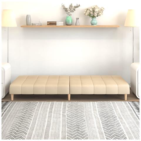 Divano Letto A 2 Posti Crema In Tessuto - Foto 2