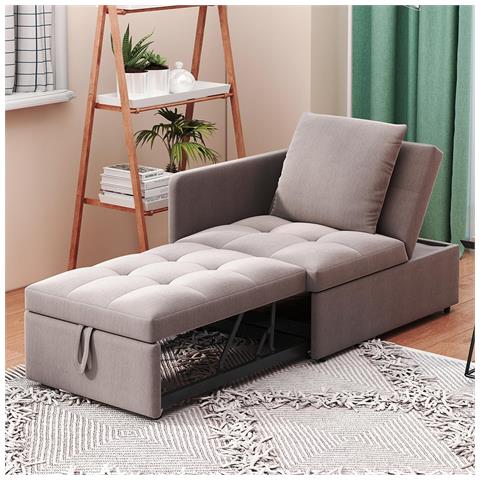 Divano Letto, Letto Imbottito 3 In 1 Con Schienale Regolabile, Grigio - Foto 1
