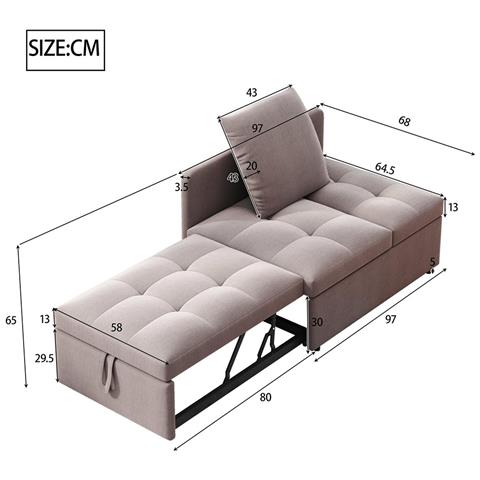 Divano Letto, Letto Imbottito 3 In 1 Con Schienale Regolabile, Grigio - Foto 2