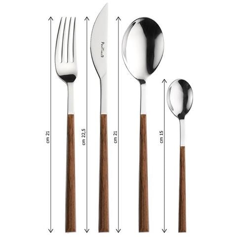 Sushi Queen set 24 posate da tavola in acciaio lucido con manico mogano Made in Italy - Foto 3