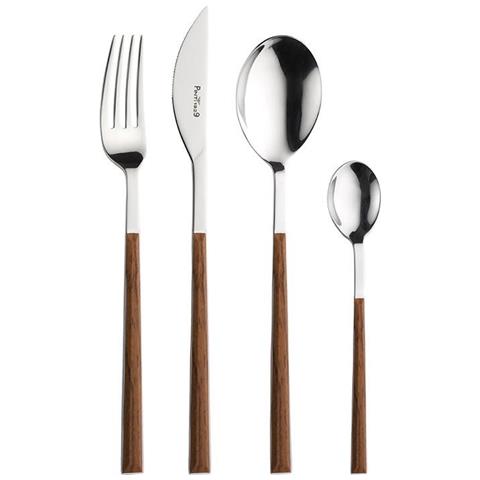 Sushi Queen set 24 posate da tavola in acciaio lucido con manico mogano Made in Italy - Foto 1