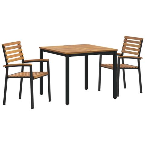Set da pranzo da giardino 3 pezzi in legno massello acacia e metallo - Foto 1