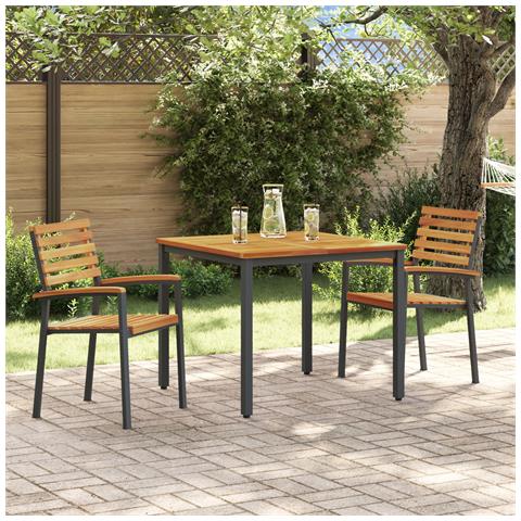 Set da pranzo da giardino 3 pezzi in legno massello acacia e metallo - Foto 2