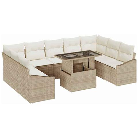 Set Divani Giardino 10 Pezzi con Cuscini Beige in Rattan Polietilene - Foto 1