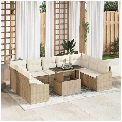 Set Divani Giardino 10 Pezzi con Cuscini Beige in Rattan Polietilene - Foto 2