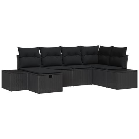 Set divano da giardino da 6 pezzi con cuscini neri in polyrattan - Foto 1