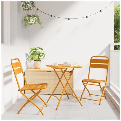Sedia da Giardino Pieghevole 2 pezzi Giallo Senape 42x52x82 cm Acciaio Verniciato - Foto 2