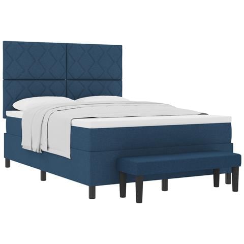 Letto con Box Spring con Materasso e Panchina Blu 140x190 cm Tessuto - Foto 1