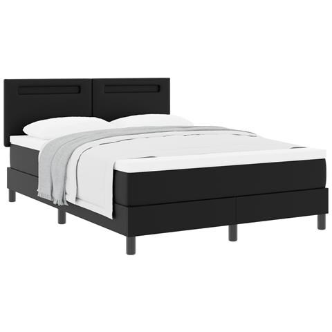 Letto con rete a molle e materasso nero 140x190 cm in pelle sintetica - Foto 1