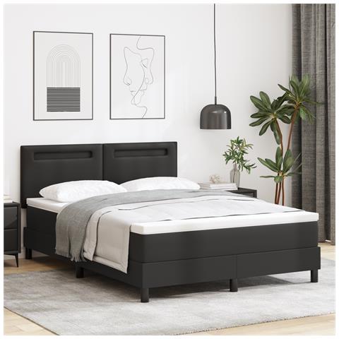 Letto con rete a molle e materasso nero 140x190 cm in pelle sintetica - Foto 2