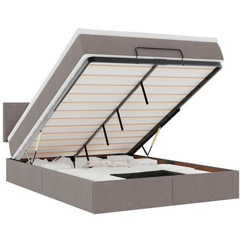 Pouf Letto con Materasso e LED Tortora 140x200 cm in Tessuto - Foto 1