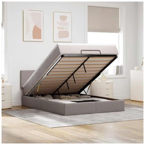 Pouf Letto con Materasso e LED Tortora 140x200 cm in Tessuto - Foto 2