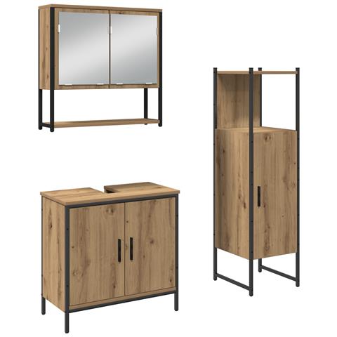 Set di arredamento bagno in 3 pezzi Rovere Massello Legno Ingegnerizzato - Foto 1