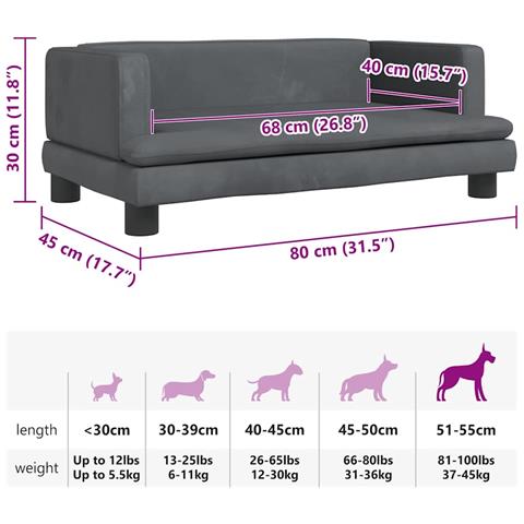 Lettino per Cani Grigio Scuro 80x45x30 cm in Velluto - Foto 7