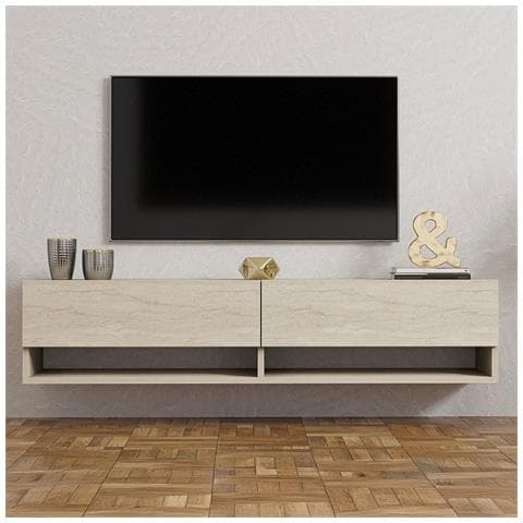 Sarty Porta Tv Sospeso Con Armadi E Mensole Effetto Travertino 140 Cm - Foto 1