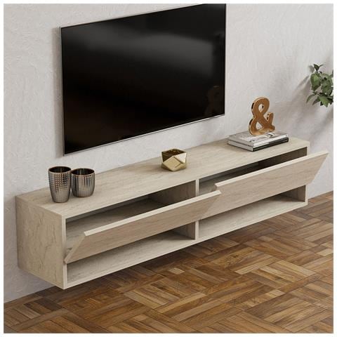 Sarty Porta Tv Sospeso Con Armadi E Mensole Effetto Travertino 140 Cm - Foto 2