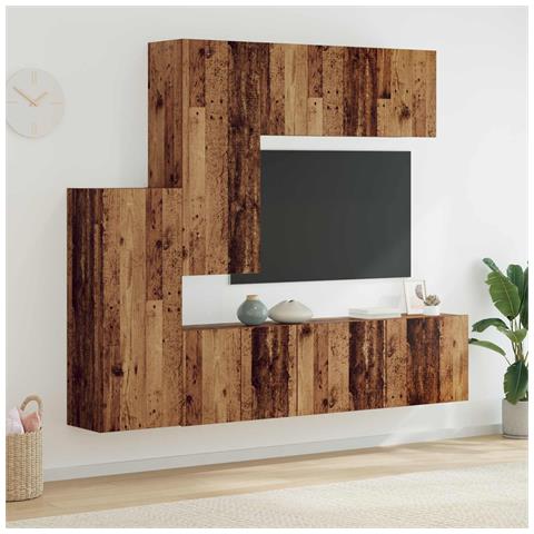 Unità TV da Parete 5 pcs Legno vecchio Legno multistrato - Foto 2