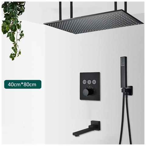 Set miscelatore doccia, Blackswan, tipo M158, modello nero opaco, 3 vie, termostato, bocca mobile e montaggio a soffitto, misura 80 cm - Foto 2