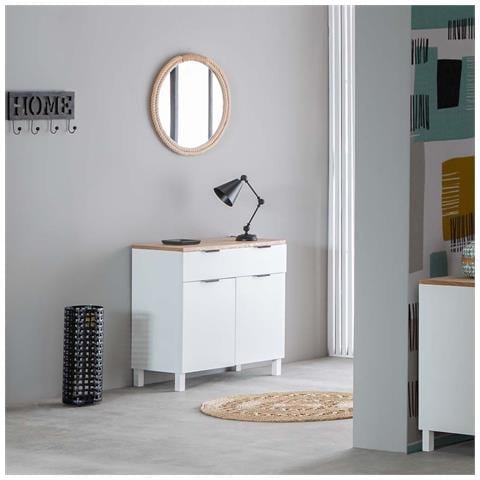 Mobile Da Ingresso In Legno, 2 Cassetti, 2 Porte Bianco 82x39,5x80 - Foto 2