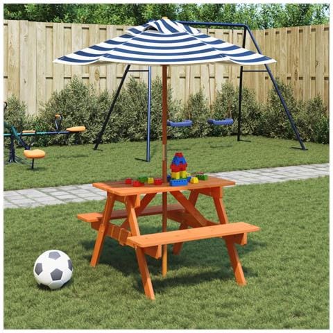 Tavolo da Picnic per 4 Bambini con Ombrellone Legno di Abete - Foto 2