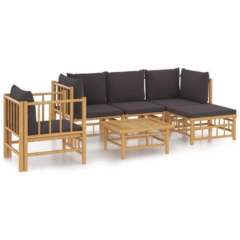 Set Salotto da Giardino 6pz con Cuscini Grigio Scuro Bambù - Foto 1