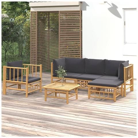 Set Salotto da Giardino 6pz con Cuscini Grigio Scuro Bambù - Foto 2