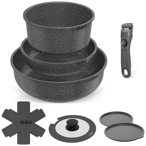 Set pentole BZD-DC02G. 9 pezzi. manico rimovibile. grigio - Foto 1