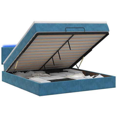 Letto Ottomano con Materasso e LED Blu scuro 160 x 200 cm - Foto 1