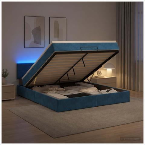 Letto Ottomano con Materasso e LED Blu scuro 160 x 200 cm - Foto 2