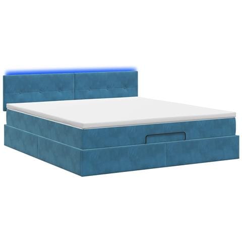 Letto Ottomano con Materasso e LED Blu scuro 160 x 200 cm - Foto 9