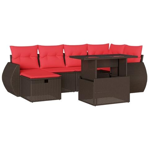 Set Divani da Giardino 7 pz con Cuscini Marrone in Polyrattan - Foto 1