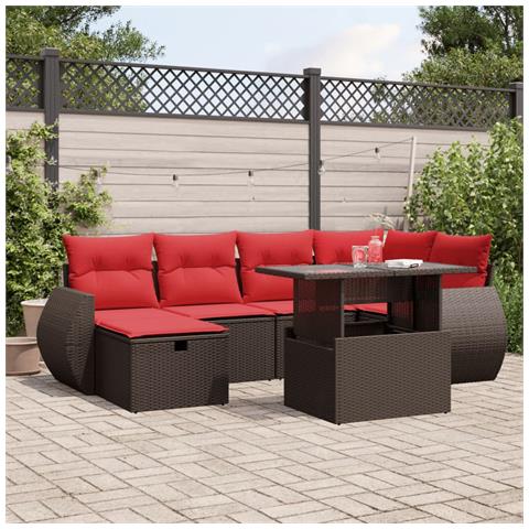 Set Divani da Giardino 7 pz con Cuscini Marrone in Polyrattan - Foto 2