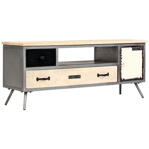 Mobile Porta Tv In Mango Massello E Acciaio 120x30x45cm - Foto 1