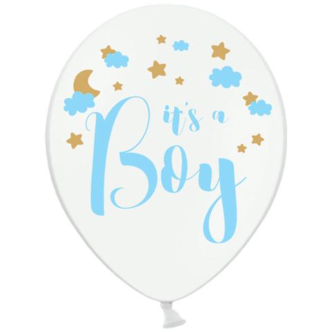 Partydeco - 6 Palloncini In Lattice Bianchi It's A Boy - Foto 1