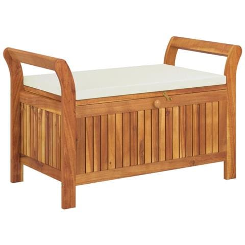 Panca Portaoggetti Giardino Cuscino 91 Cm Legno Massello Acacia - Foto 1