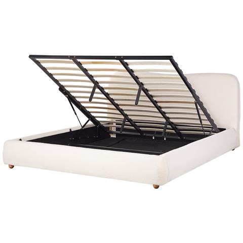 Letto Matrimoniale Con Contenitore Tessuto Bouclé Bianco 180 X 200 Cm Blagnac - Foto 2