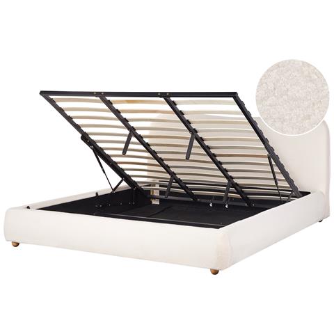 Letto Matrimoniale Con Contenitore Tessuto Bouclé Bianco 180 X 200 Cm Blagnac - Foto 8