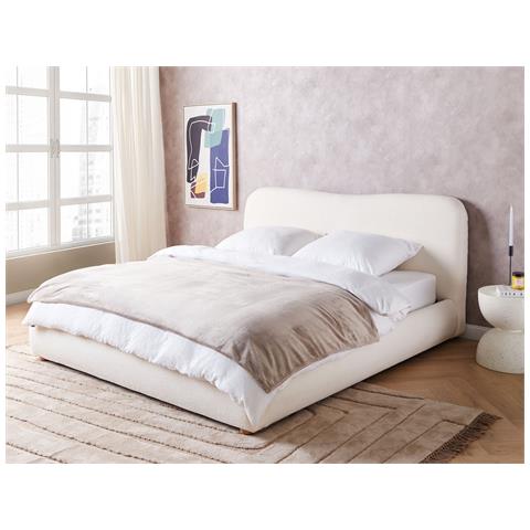Letto Matrimoniale Con Contenitore Tessuto Bouclé Bianco 180 X 200 Cm Blagnac - Foto 1